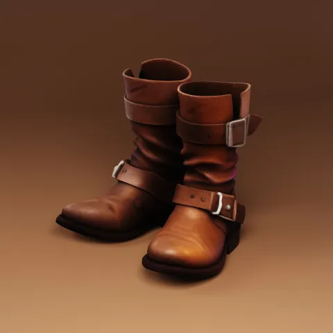 Brown Leather Buckle Boots