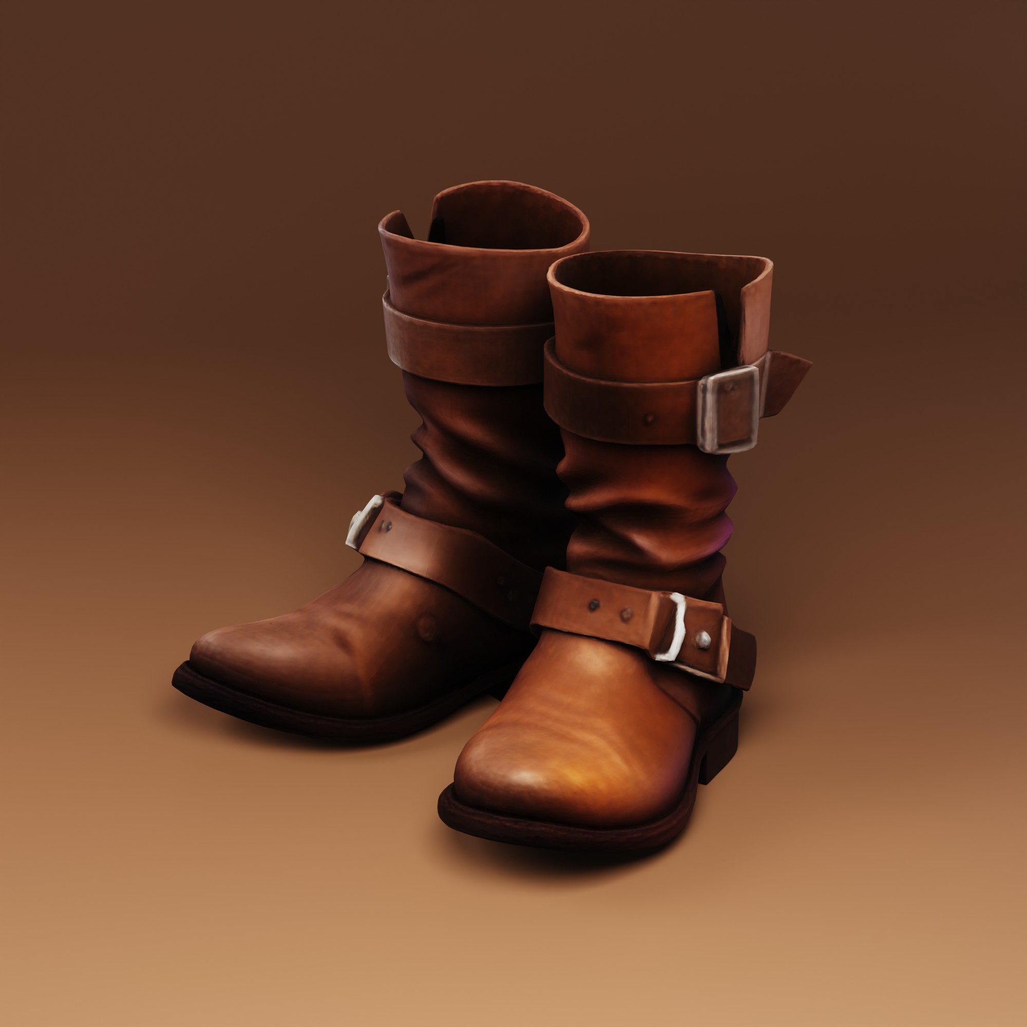 Brown Leather Buckle Boots – free game asset preview