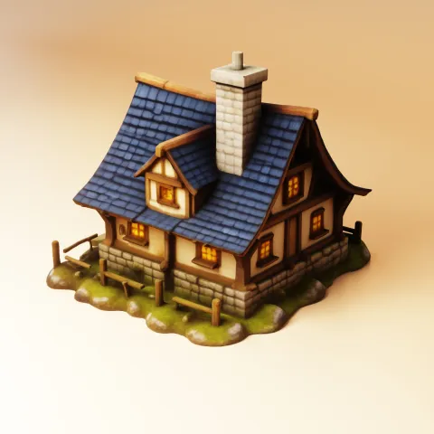 Stylized Medieval Timber-Frame Cottage free 3D model