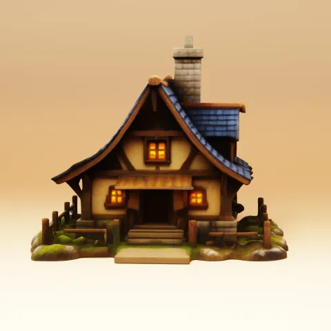 Stylized Medieval Timber-Frame Cottage image 3