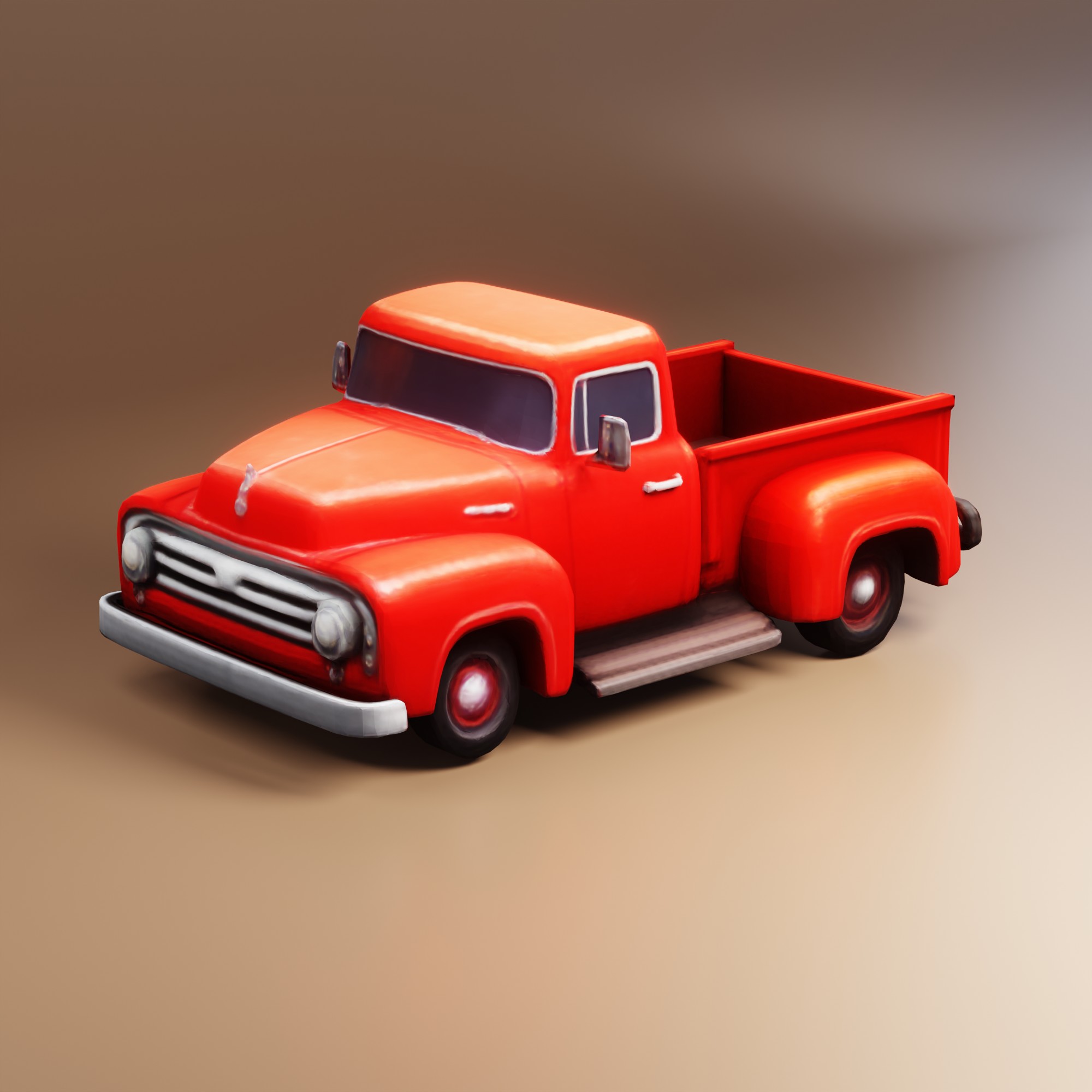 Stylized Vintage Red Pickup Truck – free game asset preview