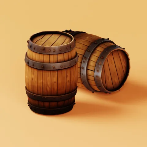 Stylized Wooden Barrel with Iron Bands – 3D Model Game Asset free 3D model