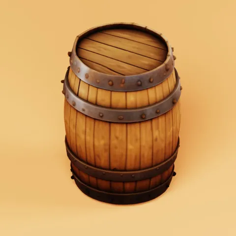 Stylized Wooden Barrel with Iron Bands image 4