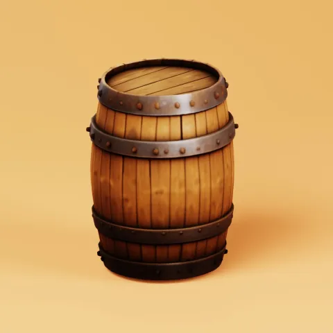Stylized Wooden Barrel with Iron Bands image 2