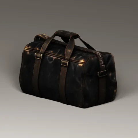 Worn Black Leather Duffel Bag – 3D Model image 3