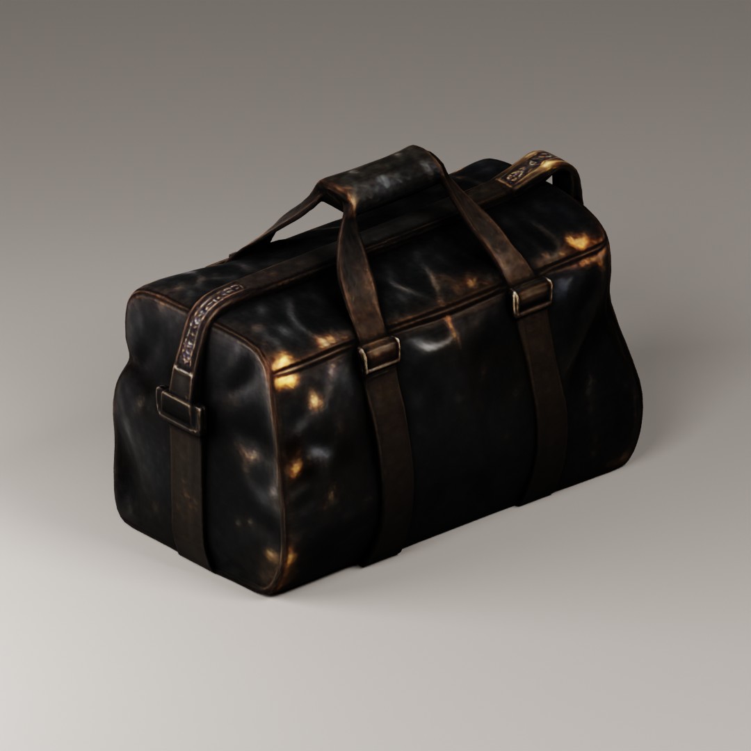 Worn Black Leather Duffel Bag – 3D Model – free game asset preview