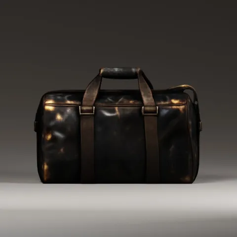 Worn Black Leather Duffel Bag – 3D Model image 2
