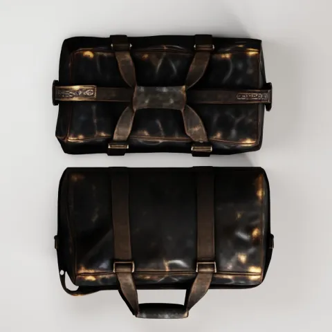 Worn Black Leather Duffel Bag – 3D Model image 4
